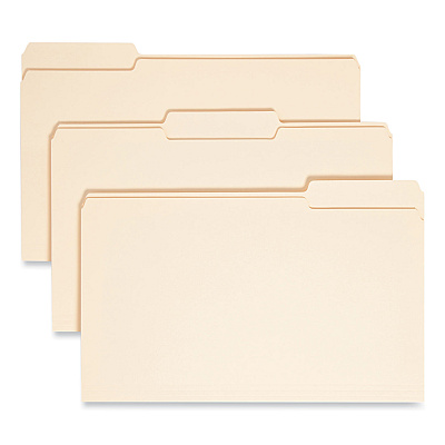 Smead Top Tab File Folders with Antimicrobial Product Protection, 1/3-Cut Tabs: Assorted, Legal, 0.75" Expansion, Manila, 100/Box (SMD15338)