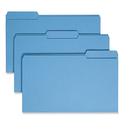 Smead Colored File Folders, 1/3-Cut Tabs: Assorted, Legal Size, 0.75" Expansion, Blue, 100/Box (SMD17043)