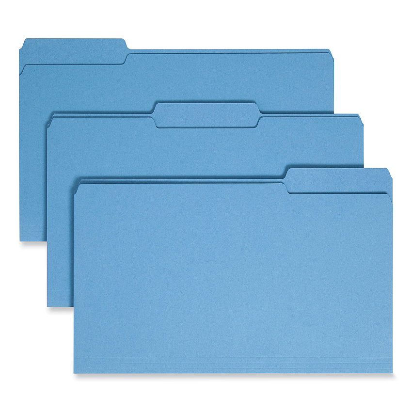 Smead Colored File Folders, 1/3-Cut Tabs: Assorted, Legal Size, 0.75" Expansion, Blue, 100/Box (SMD17043)