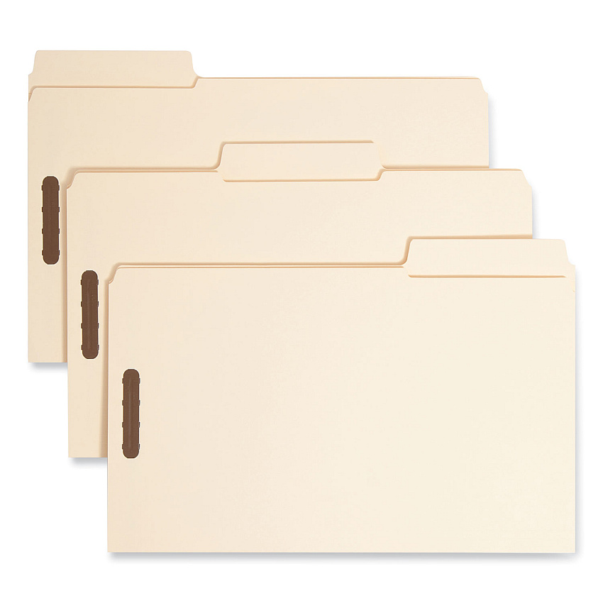 Smead SuperTab Reinforced Guide Height Fastener Folders, 14-pt Manila, 0.75" Expansion, 2 Fasteners, Legal Size, Manila, 50/Box (SMD19545)