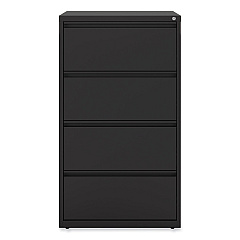 Alera Lateral File, 4 Legal/Letter-Size File Drawers, Black, 30" x 18.63" x 52.5" (ALEHLF3054BL)