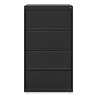 Alera Lateral File, 4 Legal/Letter-Size File Drawers, Black, 30" x 18.63" x 52.5" (ALEHLF3054BL)
