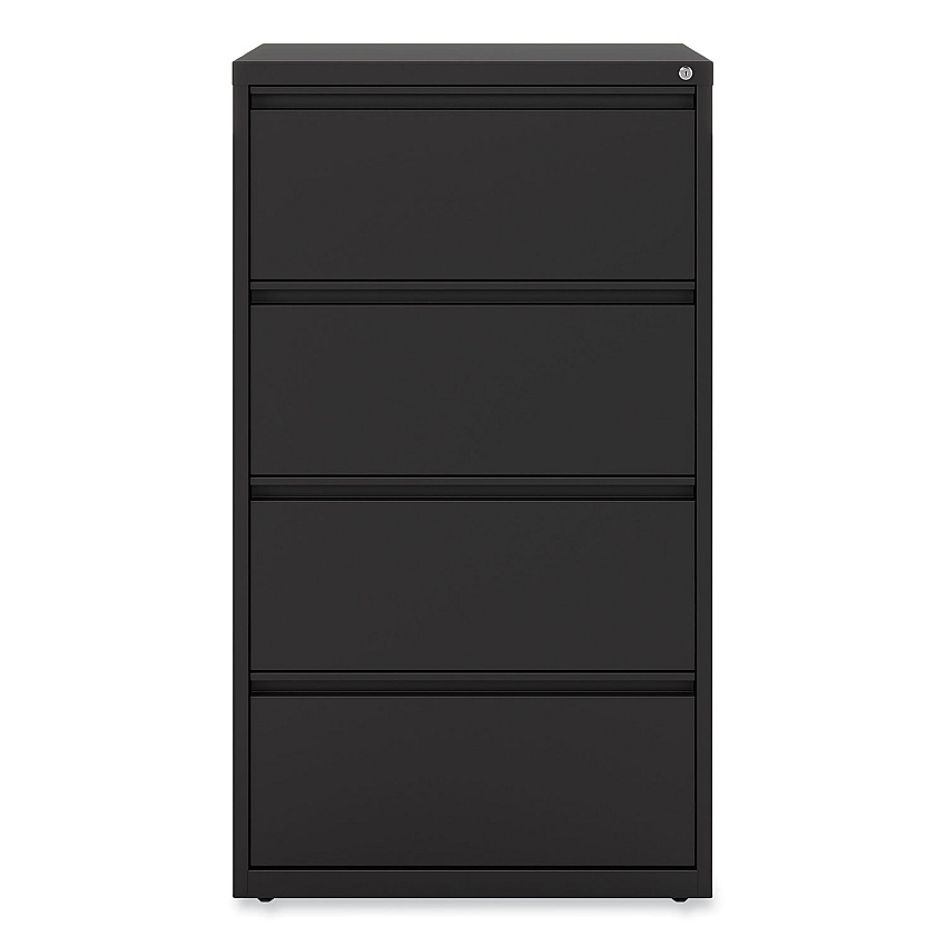 Alera Lateral File, 4 Legal/Letter-Size File Drawers, Black, 30" x 18.63" x 52.5" (ALEHLF3054BL)