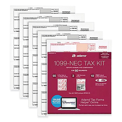 Adams 1099-NEC + 1096 Tax Form Kit with e-File, Inkjet/Laser, Fiscal Year: 2023, 5-Part, 8.5 x 3.67, 3 Forms/Sheet, 50 Forms Total (ABFSTAX550NEC22)
