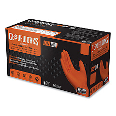 GloveWorks by AMMEX Heavy-Duty Industrial Nitrile Gloves, Powder-Free, 8 mil, Medium, Orange, 100/Box (AXCGWON44100)