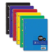 BAZIC Spiral Notebooks, 3 Subjects, Medium/College Rule, Randomly Assorted Cover Colors, (120) 10.5 x 8 Sheets (BAZ561)