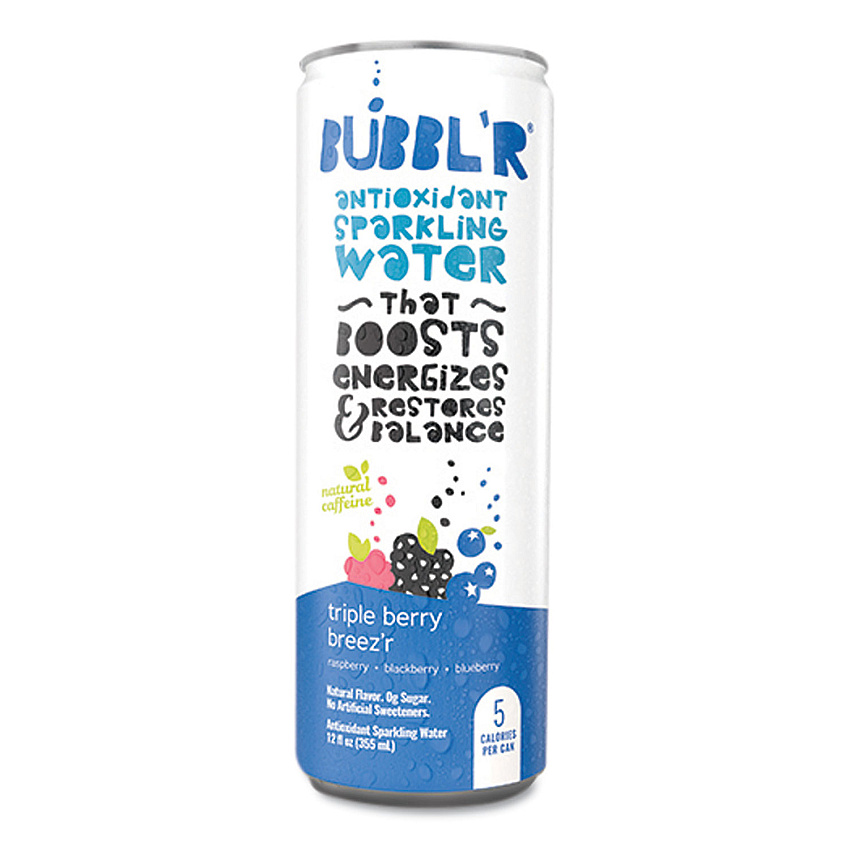 Bubbl'r Antioxidant Sparkling Water, Triple Berry Breez'r, 12 oz Can, 12 Cans/Carton (BBBWIC00028)