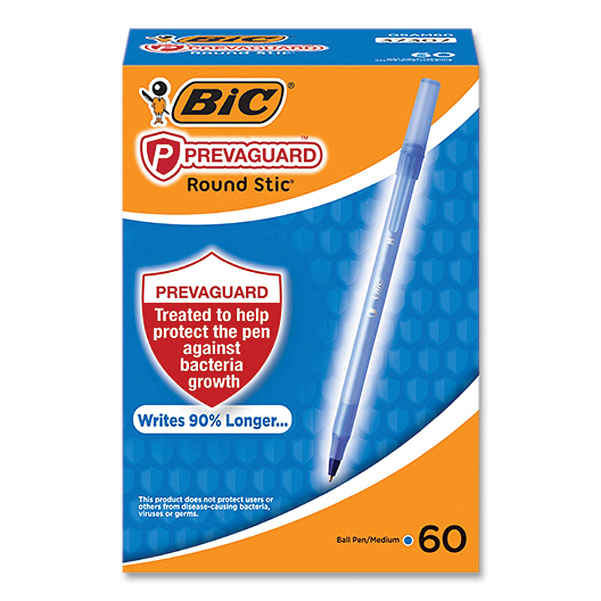 BIC PrevaGuard Round Stic Pen, Stick, Medium 1 mm, Blue Ink, Translucent Blue Barrel, 60/Pack (BICGSAM60BLU)