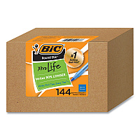 BIC Round Stic Xtra Life Ballpoint Pen, Stick, Medium 1 mm, Blue Ink, Translucent Blue Barrel, 144/Pack (BICGSM144AZBLU)