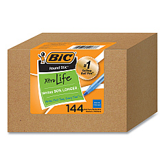 BIC Round Stic Xtra Life Ballpoint Pen, Stick, Medium 1 mm, Blue Ink, Translucent Blue Barrel, 144/Pack (BICGSM144AZBLU)
