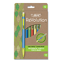 BIC ReVolution Mechanical Pencil, 0.7 mm, HB (#2), Black Lead, Assorted Barrel Colors, 12/Pack (BICMPE12BLK)