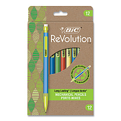 BIC ReVolution Mechanical Pencil, 0.7 mm, HB (#2), Black Lead, Assorted Barrel Colors, 12/Pack (BICMPE12BLK)