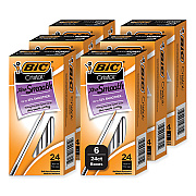 BIC Cristal Xtra Smooth Ballpoint Pen, Stick, Medium 1 mm, Black Ink, Clear Barrel, 24/Box, 6 Boxes/Pack (BICMS144EBLK)