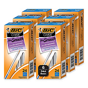 BIC Cristal Xtra Smooth Ballpoint Pen, Stick, Medium 1 mm, Blue Ink, Clear Barrel, 24/Box, 6 Boxes/Pack (BICMS144EBLU)