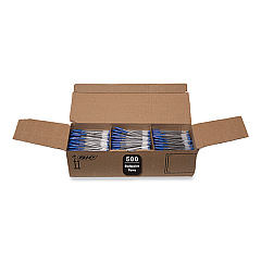 BIC Cristal Xtra Smooth Ballpoint Pen, Stick, Medium 1 mm, Blue Ink, Clear Barrel, 500/Pack (BICMS500EBLU)