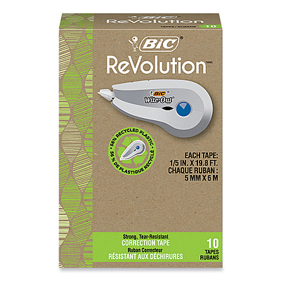 BIC Wite-Out Brand Ecolutions Correction Tape, Non-Refillable, White, 0.2" x 19.8 ft, 10/Pack (BICWOET10WHI)
