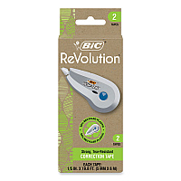 BIC Wite-Out Brand Ecolutions Correction Tape, Non-Refillable, White,  0.2" x 19.8 ft, 2/Pack (BICWOET21WHI)