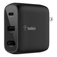 Belkin Connect 46.5W Multi-Port Power Hub for USB-C Laptop or Nintendo Switch, 3 Ports, Black (BLKAVC010TTBK)