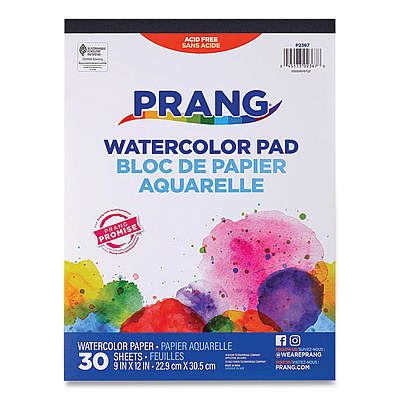 Prang Watercolor Paper Pad, Unruled, White/Multicolor Cover, 30 White 9 x 12 Sheets (DIXP2367)