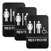 General Printing & Design Indoor/Outdoor Restroom Sign with Braille Text and Wheelchair, 6" x 9", Black Face, White Graphics, 3/Pack (EXOHD0036S)