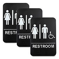 General Printing & Design Indoor/Outdoor Restroom Sign with Braille Text and Wheelchair, 6" x 9", Black Face, White Graphics, 3/Pack (EXOHD0036S)