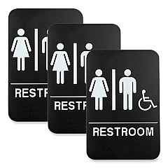General Printing & Design Indoor/Outdoor Restroom Sign with Braille Text and Wheelchair, 6" x 9", Black Face, White Graphics, 3/Pack (EXOHD0036S)
