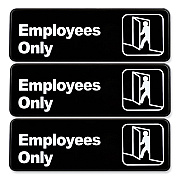 General Printing & Design Employees Only Indoor/Outdoor Wall Sign, 9" x 3", Black Face, White Graphics, 3/Pack (EXOHD0050S)