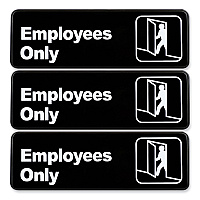General Printing & Design Employees Only Indoor/Outdoor Wall Sign, 9" x 3", Black Face, White Graphics, 3/Pack (EXOHD0050S)