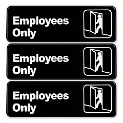 General Printing & Design Employees Only Indoor/Outdoor Wall Sign, 9" x 3", Black Face, White Graphics, 3/Pack (EXOHD0050S)