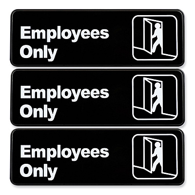 General Printing & Design Employees Only Indoor/Outdoor Wall Sign, 9" x 3", Black Face, White Graphics, 3/Pack (EXOHD0050S)