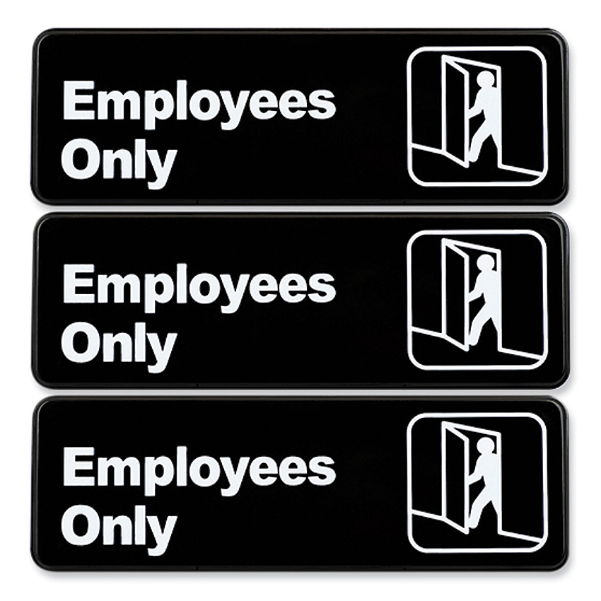 General Printing & Design Employees Only Indoor/Outdoor Wall Sign, 9" x 3", Black Face, White Graphics, 3/Pack (EXOHD0050S)