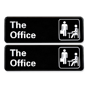 General Printing & Design The Office Indoor/Outdoor Wall Sign, 9" x 3", Black Face, White Graphics, 2/Pack (EXOHD0064S)