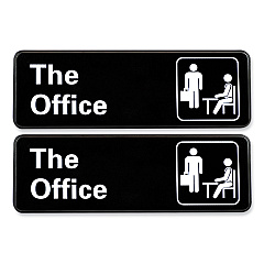 General Printing & Design The Office Indoor/Outdoor Wall Sign, 9" x 3", Black Face, White Graphics, 2/Pack (EXOHD0064S)