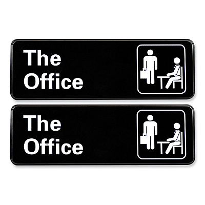 General Printing & Design The Office Indoor/Outdoor Wall Sign, 9" x 3", Black Face, White Graphics, 2/Pack (EXOHD0064S)