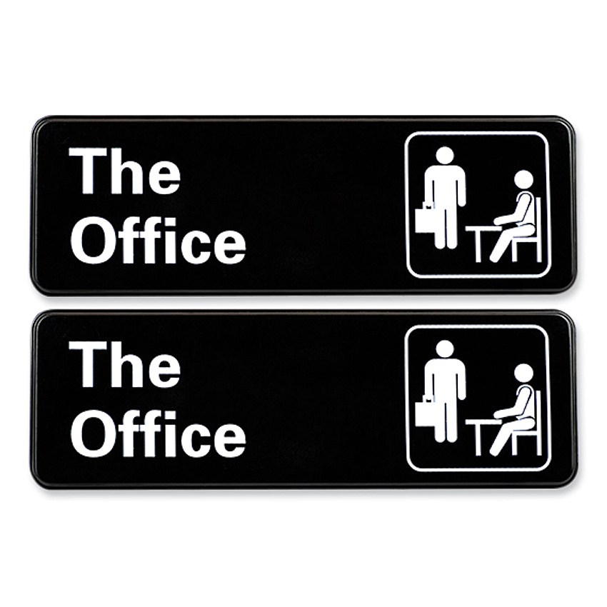 General Printing & Design The Office Indoor/Outdoor Wall Sign, 9" x 3", Black Face, White Graphics, 2/Pack (EXOHD0064S)