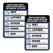 General Printing & Design Employees Must Wash Hands Indoor Wall Sign, 5" x 7", Black/Blue/White Face, Black/Blue Graphics, 2/Pack (EXOHD0171S)