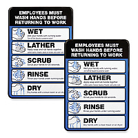 General Printing & Design Employees Must Wash Hands Indoor Wall Sign, 5" x 7", Black/Blue/White Face, Black/Blue Graphics, 2/Pack (EXOHD0171S)