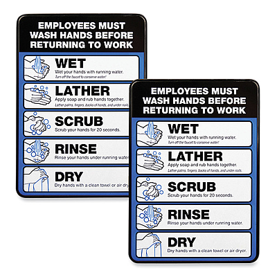 General Printing & Design Employees Must Wash Hands Indoor Wall Sign, 5" x 7", Black/Blue/White Face, Black/Blue Graphics, 2/Pack (EXOHD0171S)