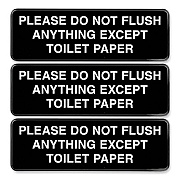 General Printing & Design Please Do Not Flush Indoor/Outdoor Wall Sign, 9" x 3", Black Face, White Graphics, 3/Pack (EXOHD0255S)