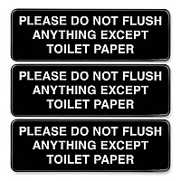 General Printing & Design Please Do Not Flush Indoor/Outdoor Wall Sign, 9" x 3", Black Face, White Graphics, 3/Pack (EXOHD0255S)