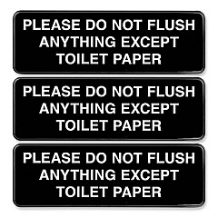 General Printing & Design Please Do Not Flush Indoor/Outdoor Wall Sign, 9" x 3", Black Face, White Graphics, 3/Pack (EXOHD0255S)
