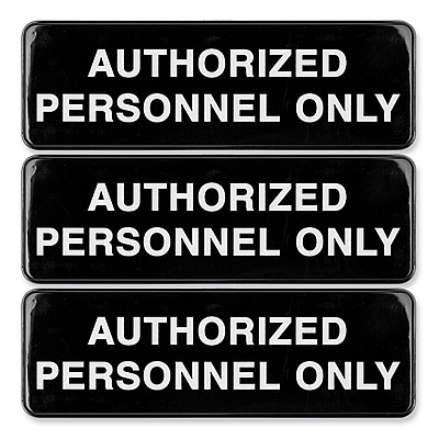 General Printing & Design Authorized Personnel Only Indoor/Outdoor Wall Sign, 9" x 3", Black Face, White Graphics, 3/Pack (EXOHD0262S)