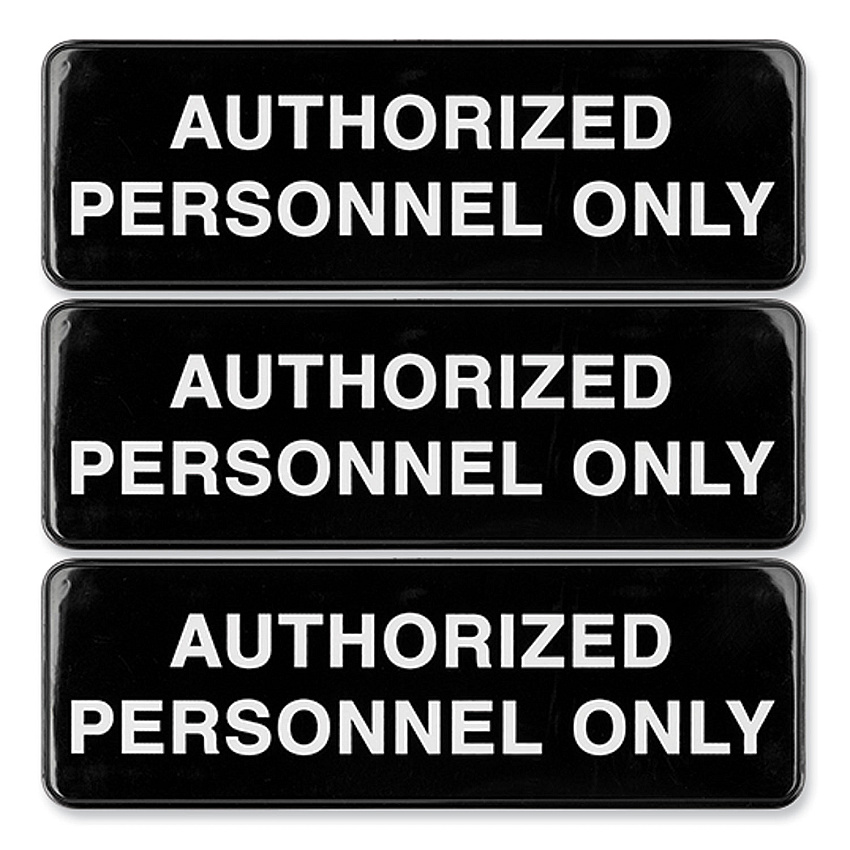 General Printing & Design Authorized Personnel Only Indoor/Outdoor Wall Sign, 9" x 3", Black Face, White Graphics, 3/Pack (EXOHD0262S)