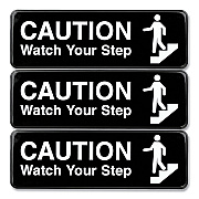 General Printing & Design Caution Watch Your Step Indoor/Outdoor Wall Sign, 9" x 3", Black Face, White Graphics, 3/Pack (EXOHD0268S)