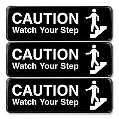 General Printing & Design Caution Watch Your Step Indoor/Outdoor Wall Sign, 9" x 3", Black Face, White Graphics, 3/Pack (EXOHD0268S)