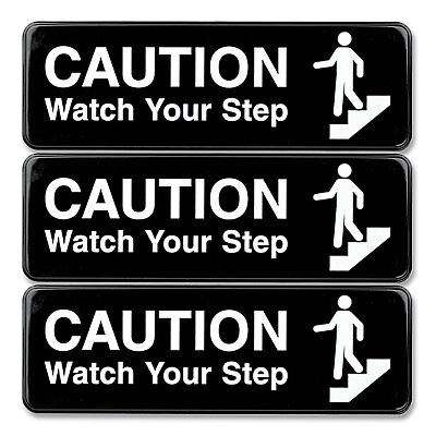 General Printing & Design Caution Watch Your Step Indoor/Outdoor Wall Sign, 9" x 3", Black Face, White Graphics, 3/Pack (EXOHD0268S)