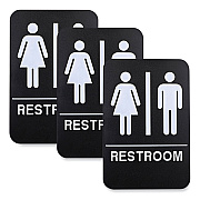 General Printing & Design Indoor/Outdoor Restroom with Braille Text, 6" x 9", Black Face, White Graphics, 3/Pack (EXOHD0275S)