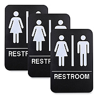 General Printing & Design Indoor/Outdoor Restroom with Braille Text, 6" x 9", Black Face, White Graphics, 3/Pack (EXOHD0275S)