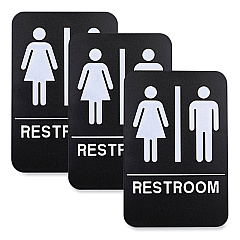 General Printing & Design Indoor/Outdoor Restroom with Braille Text, 6" x 9", Black Face, White Graphics, 3/Pack (EXOHD0275S)