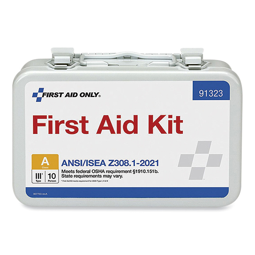 First Aid Only ANSI 2021 First Aid Kit for 10 People, 76 Pieces, Metal Case (FAO91323)